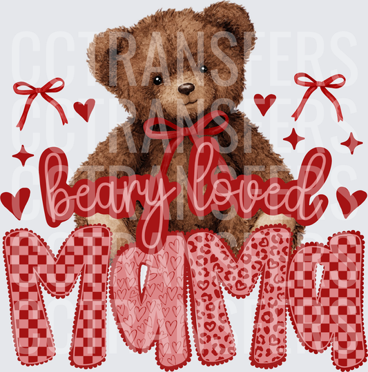 Beary Loved Mama Teddy Bear Valentine Hearts (DTF)