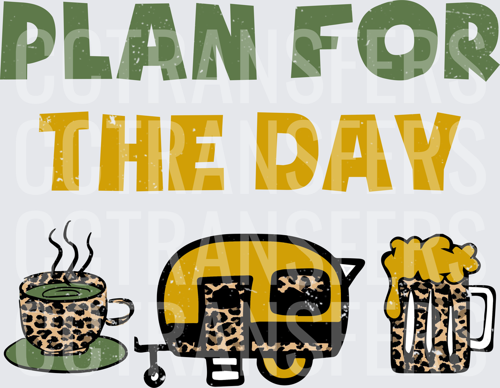 Plan For The Day Coffee Camper Beer Leopard Print (DTF)
