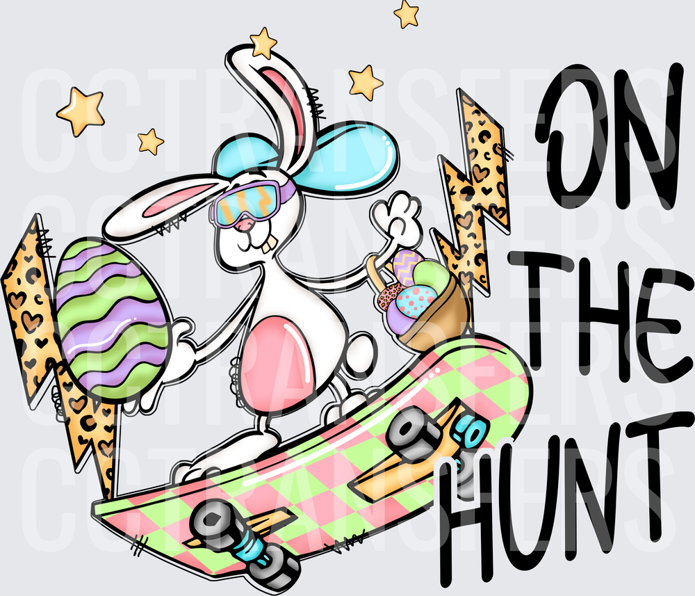 Cool Easter Bunny Skateboarding On The Hunt DTF
