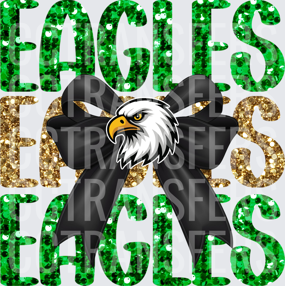 Eagles Green Gold Glitter Black Bow Mascot (DTF)