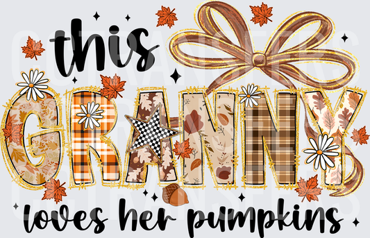 This Granny Loves Her Pumpkins Fall Plaid Bow (DTF)