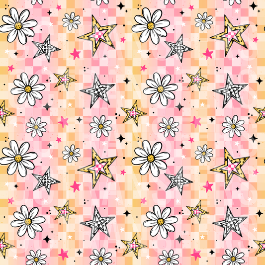 Retro Checkered Daisy Star Sparkle Pattern (DTF)