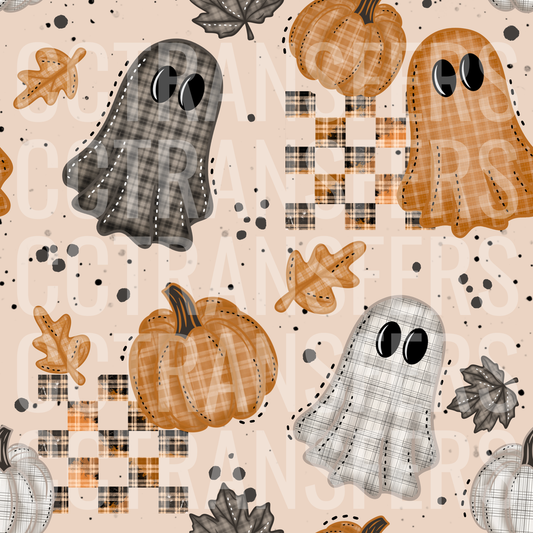 Plaid Patchwork Halloween Ghosts Pumpkins Autumn Leaves (DTF)