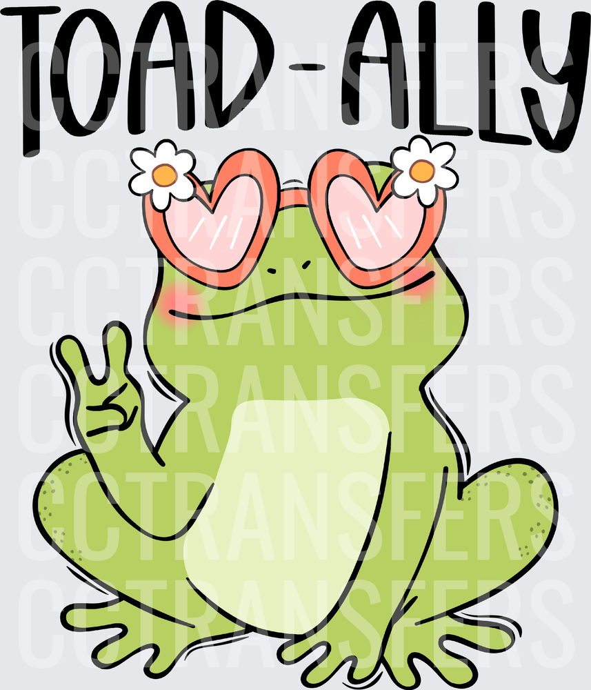 Toad-Ally Cute Frog Heart Sunglasses Peace Sign (DTF)