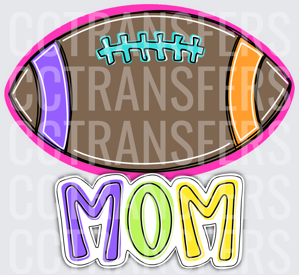 Colorful Football Mom Pink Outline Bright Letters (DTF)
