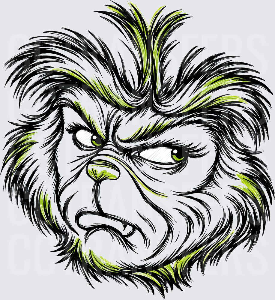 Grumpy Green Furry Creature Scowling Face (DTF)