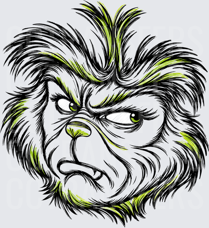 Grumpy Green Furry Creature Scowling Face (DTF)