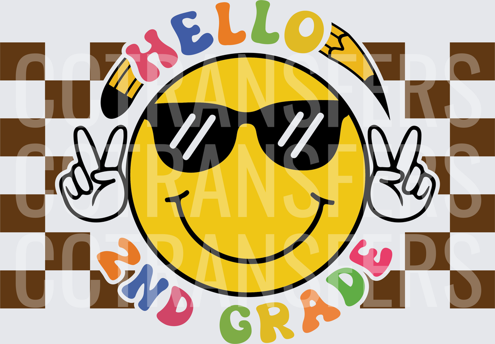Hello 2nd Grade Smiley Face Sunglasses Peace Sign (DTF)