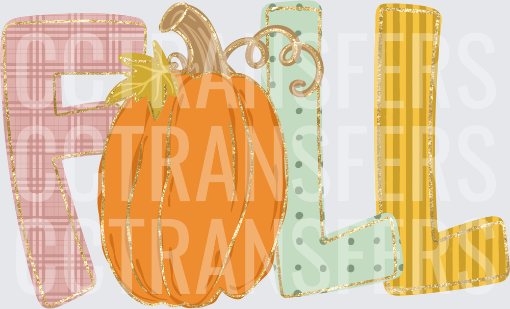 FALL Pumpkin Patterned Letters Gold Glitter Autumn (DTF)