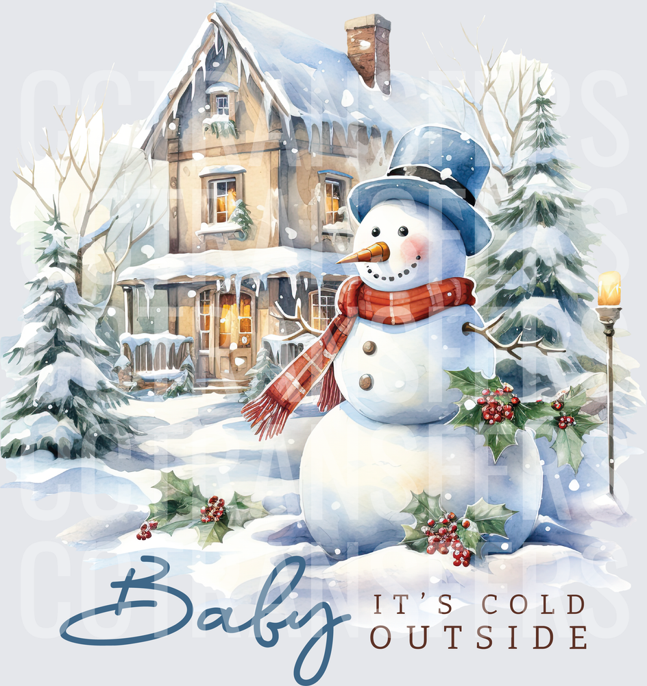 Baby It's Cold Outside Snowman Winter Cottage (DTF)