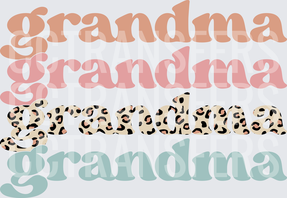 Grandma Retro Boho Leopard Print Multi-Color Word Stack (DTF)