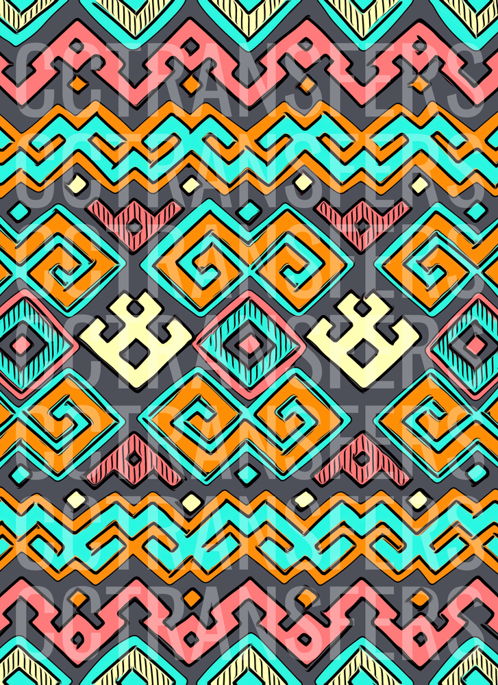 Aztec Tribal Geometric Pattern Coral Teal Orange (DTF)