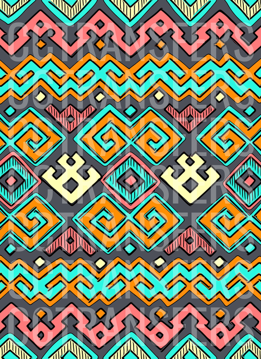 Aztec Tribal Geometric Pattern Coral Teal Orange (DTF)