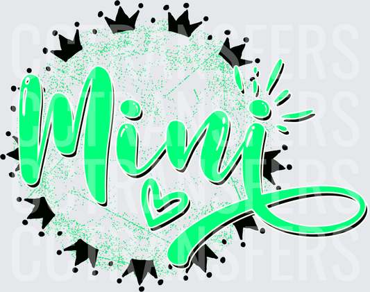 Mini Script Neon Green Crown Burst Design (DTF)