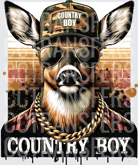 Country Boy Deer Camo Hat Gold Chain Sunglasses (DTF)