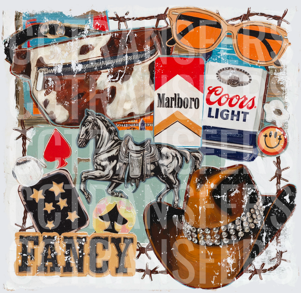 Fancy Western Cowgirl Collage Barbed Wire (DTF)