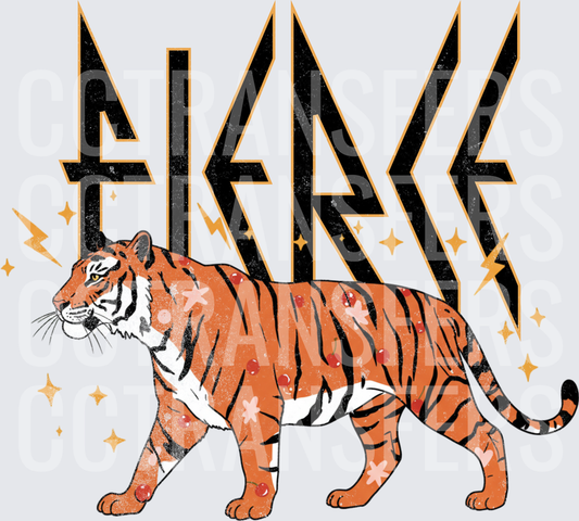 Fierce Tiger with Cherries Flowers and Lightning Bolts (DTF)