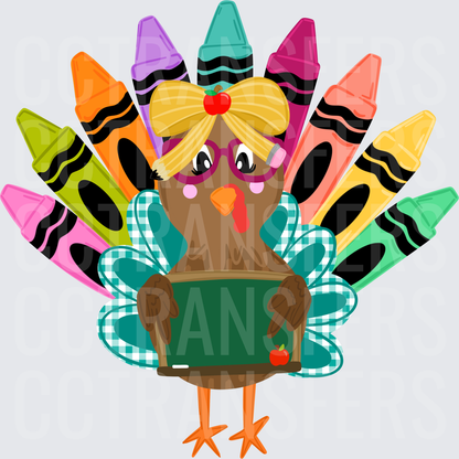 Thanksgiving Teacher Turkey with Crayons and Chalkboard (DTF)