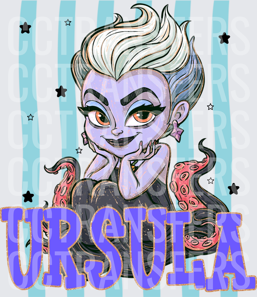 Ursula Purple Sea Witch Chibi Tentacles Bold Text (DTF)