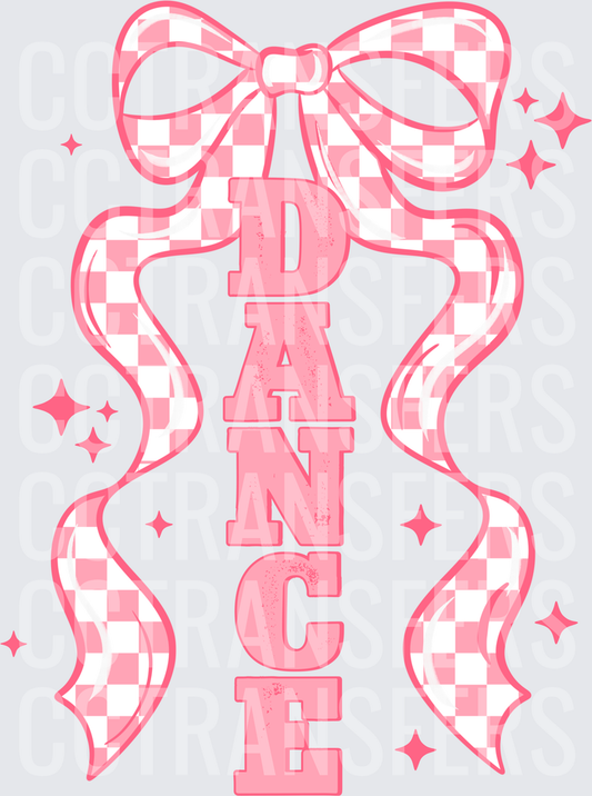 Pink Checkered Bow DANCE Vertical Text Sparkles (DTF)