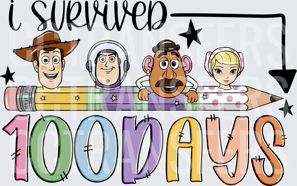 I Survived 100 Days Cartoon Toy Characters Pencil (DTF)