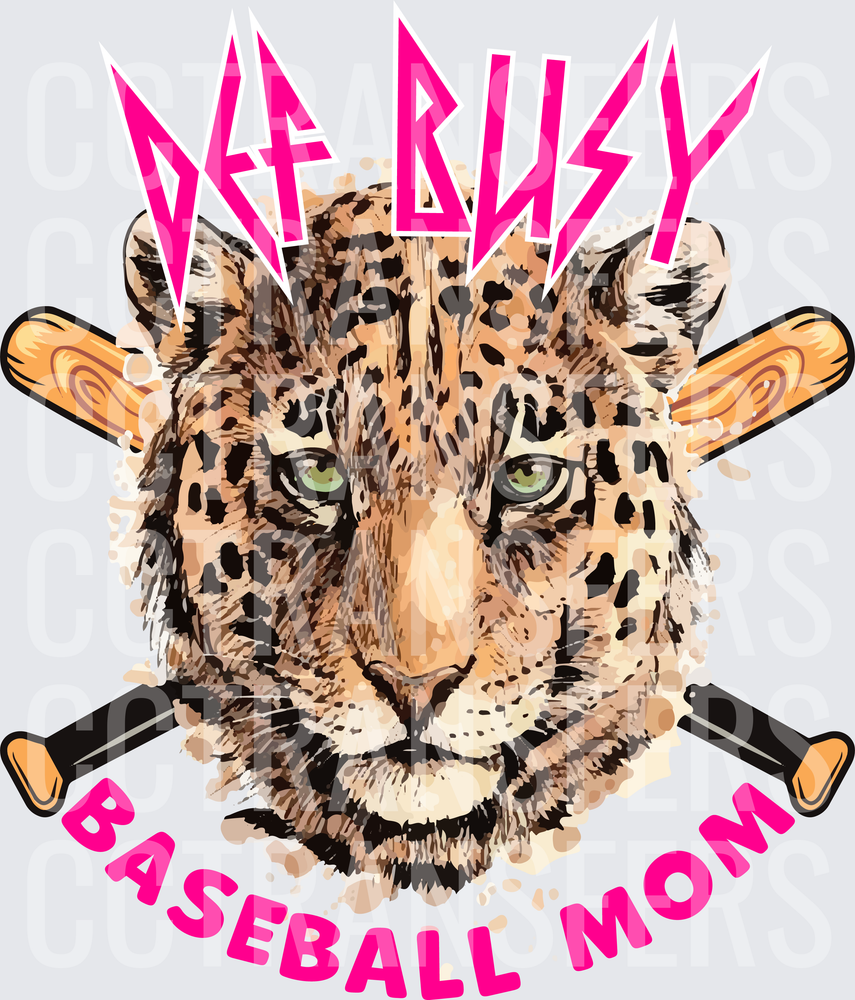 Def Busy Baseball Mom Leopard Crossed Bats (DTF)