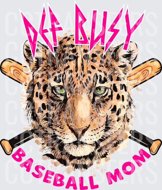 Def Busy Baseball Mom Leopard Crossed Bats (DTF)