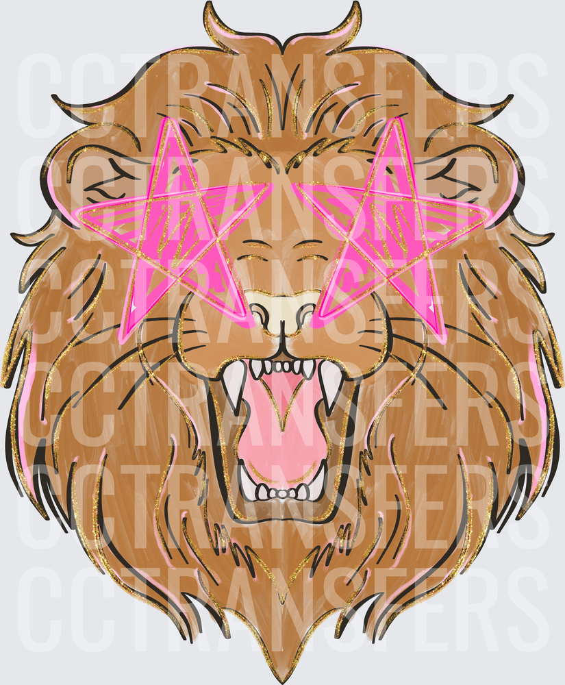 Roaring Lion Pink Star Sunglasses Gold Glitter (DTF)
