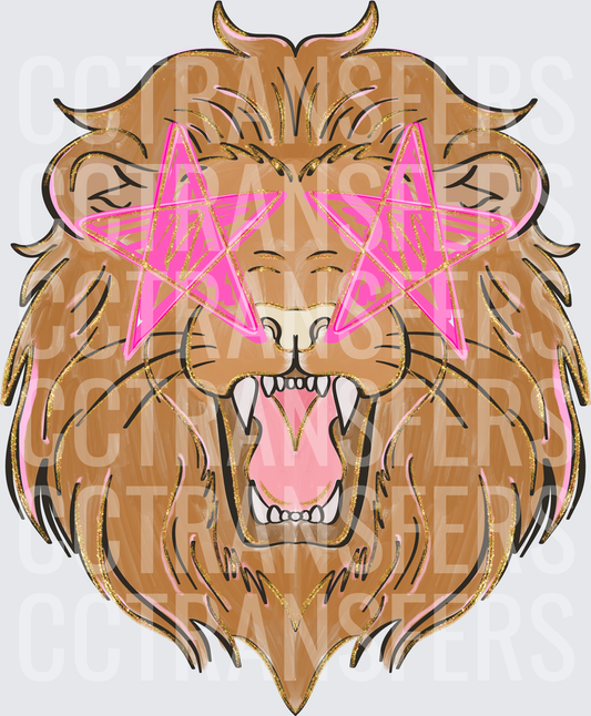Roaring Lion Pink Star Sunglasses Gold Glitter (DTF)