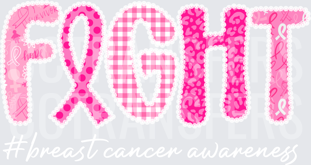 Pink Patchwork FIGHT Breast Cancer Awareness Word Art (DTF)
