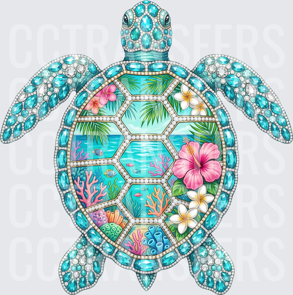 Jewel Sea Turtle Tropical Ocean Reef Hibiscus Shell (DTF)