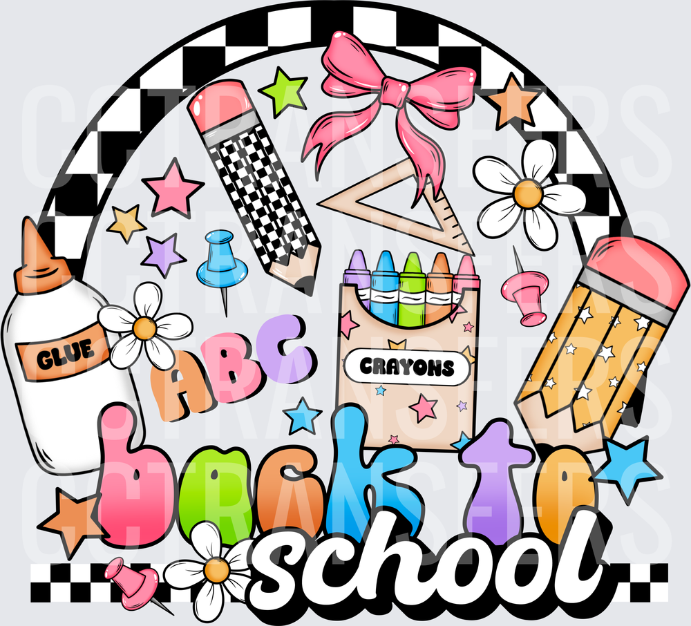 Back To School ABC Checkered Retro Supplies Collage (DTF)