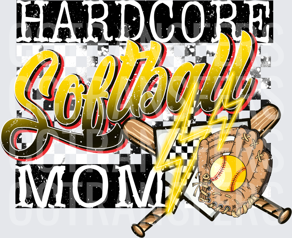 Hardcore Softball Mom Crossed Bats Glove Lightning Bolt (DTF)