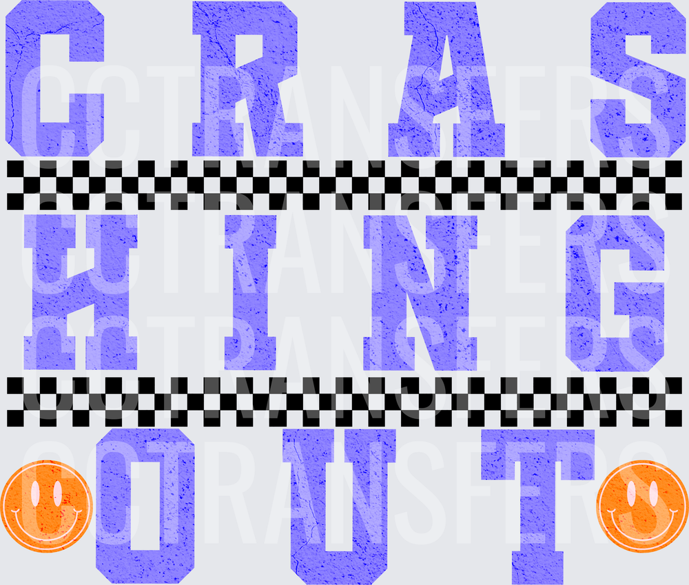 Crashing Out Distressed varsity Letters Checkered Smiley (DTF)