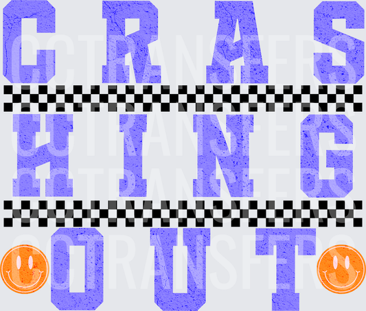 Crashing Out Distressed varsity Letters Checkered Smiley (DTF)