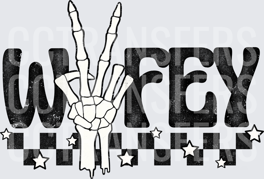 Wifey Skeleton Peace Hand Checkered Stars Distressed (DTF)