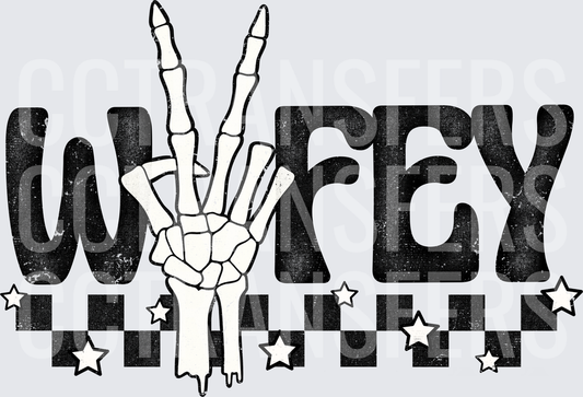 Wifey Skeleton Peace Hand Checkered Stars Distressed (DTF)