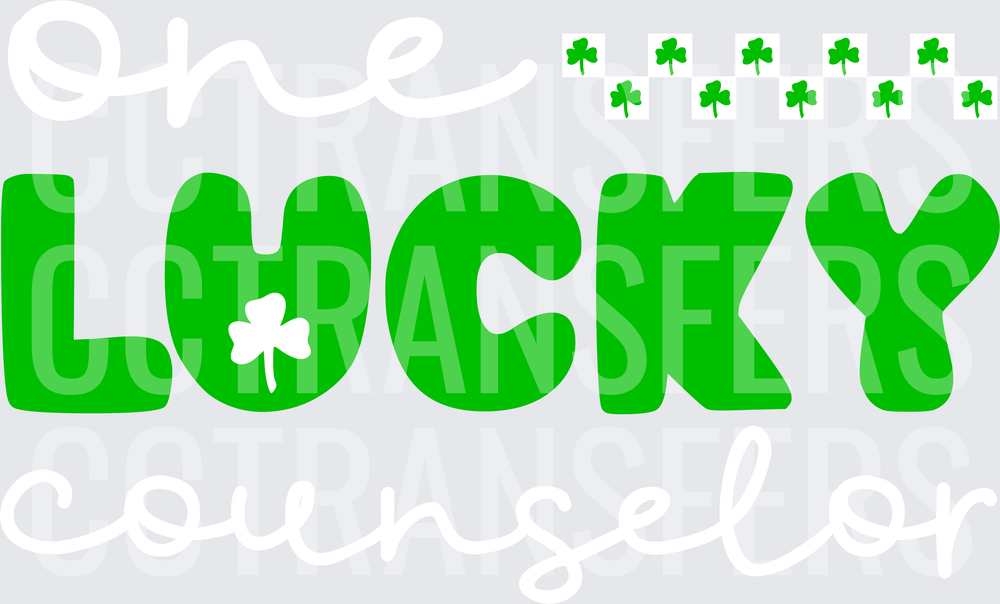 Bold Green Lucky Text with Shamrock Accents (DTF)