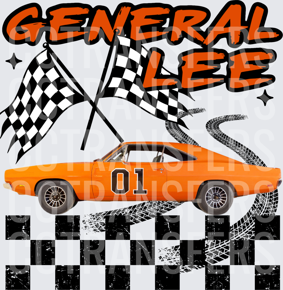 General Lee 01 Orange Muscle Car Checkered Flags (DTF)