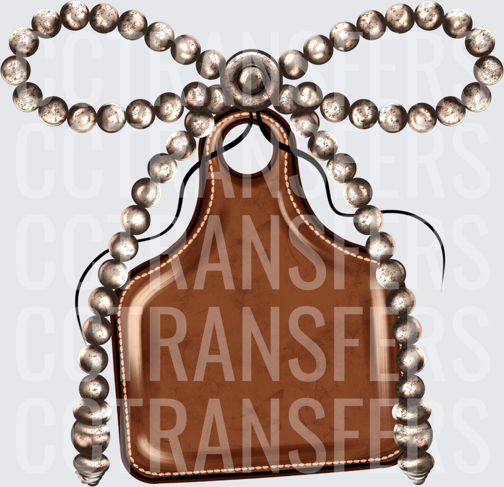 Blank Leather Cattle Tag with Silver Navajo Pearl Bow (DTF)