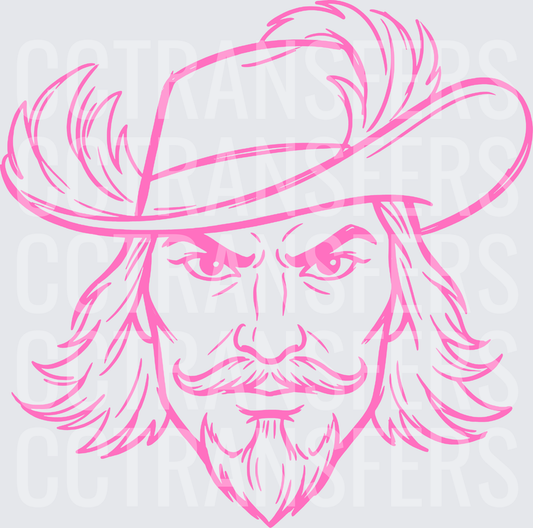 Pink Outlaw Cowboy Face with Long Hair and Mustache (DTF)