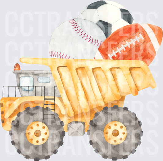 Watercolor Dump Truck Hauling Sports Balls (DTF)