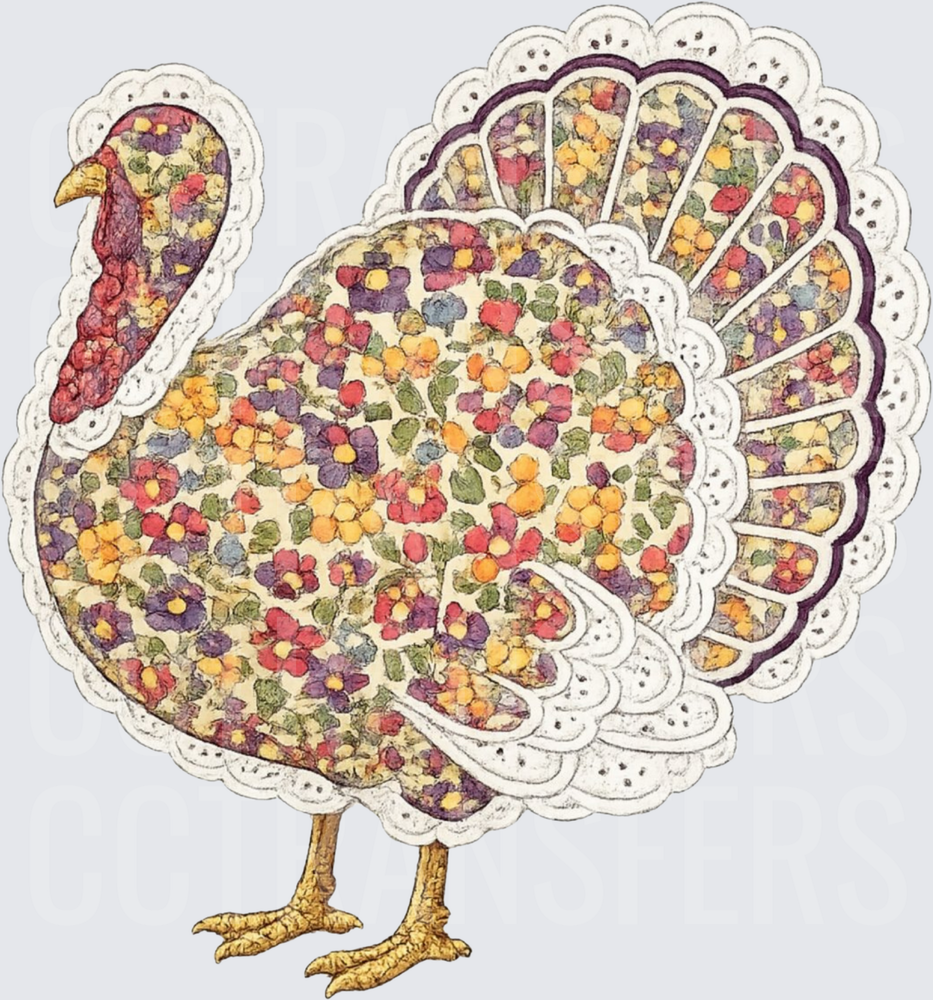 Floral Patchwork Turkey with Scalloped Tail Feathers (DTF)