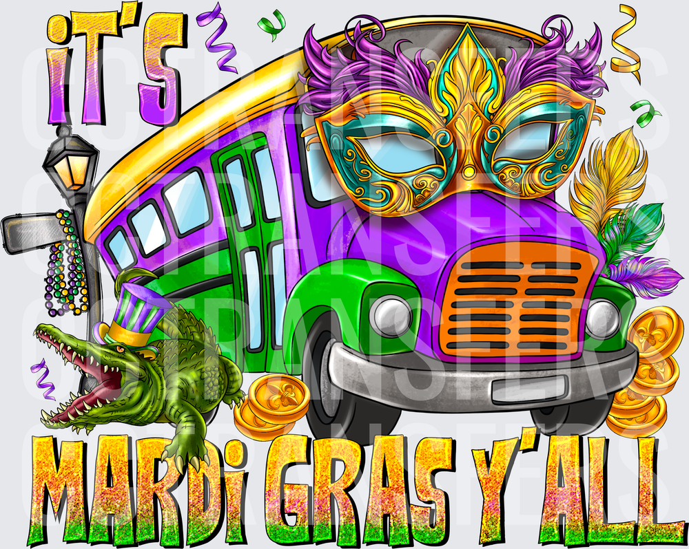 It's Mardi Gras Y'All Festive Bus Alligator Celebration (DTF)