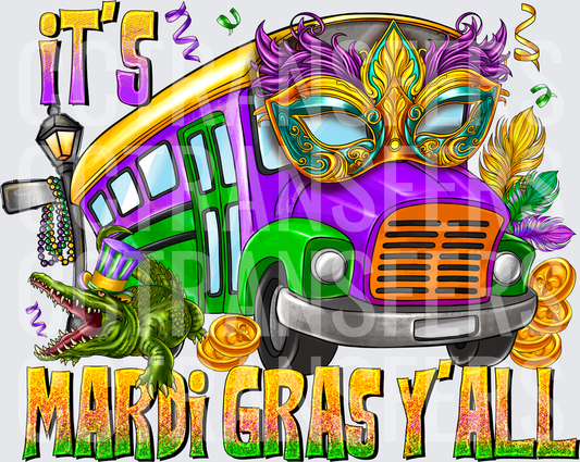 It's Mardi Gras Y'All Festive Bus Alligator Celebration (DTF)