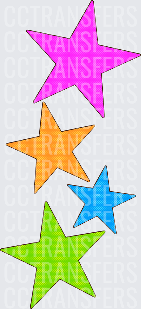 Colorful Retro Star Cascade Pink Orange Blue Green (DTF)
