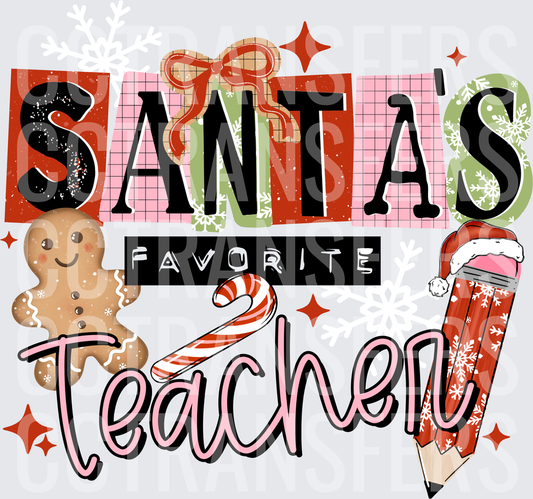 Santa's Favorite Teacher Christmas Gingerbread Pencil (DTF)