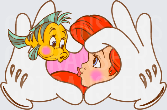 Mermaid Girl and Fish Friend Heart Hands (DTF)