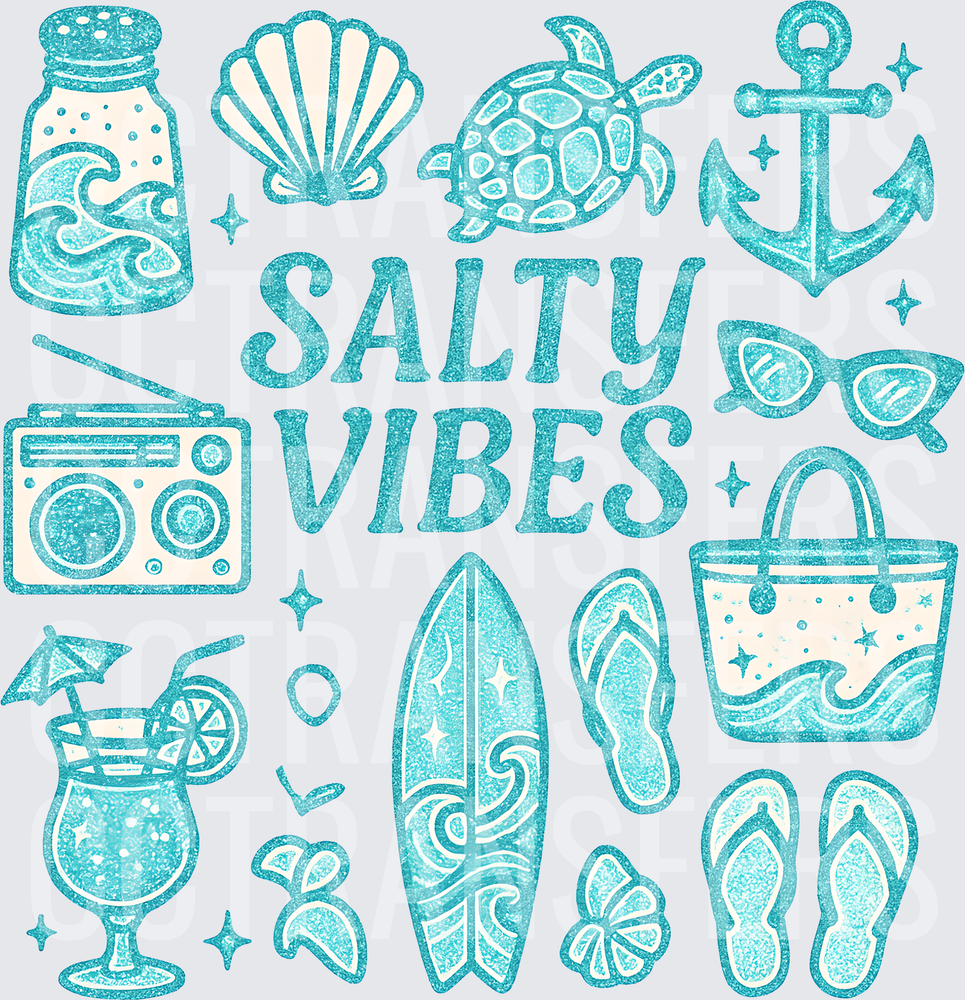 Salty Vibes Teal Beach Summer Icons Collage (DTF)