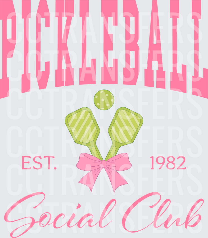 Pickleball Social Club Est. 1982 Pink Bow Paddles (DTF)